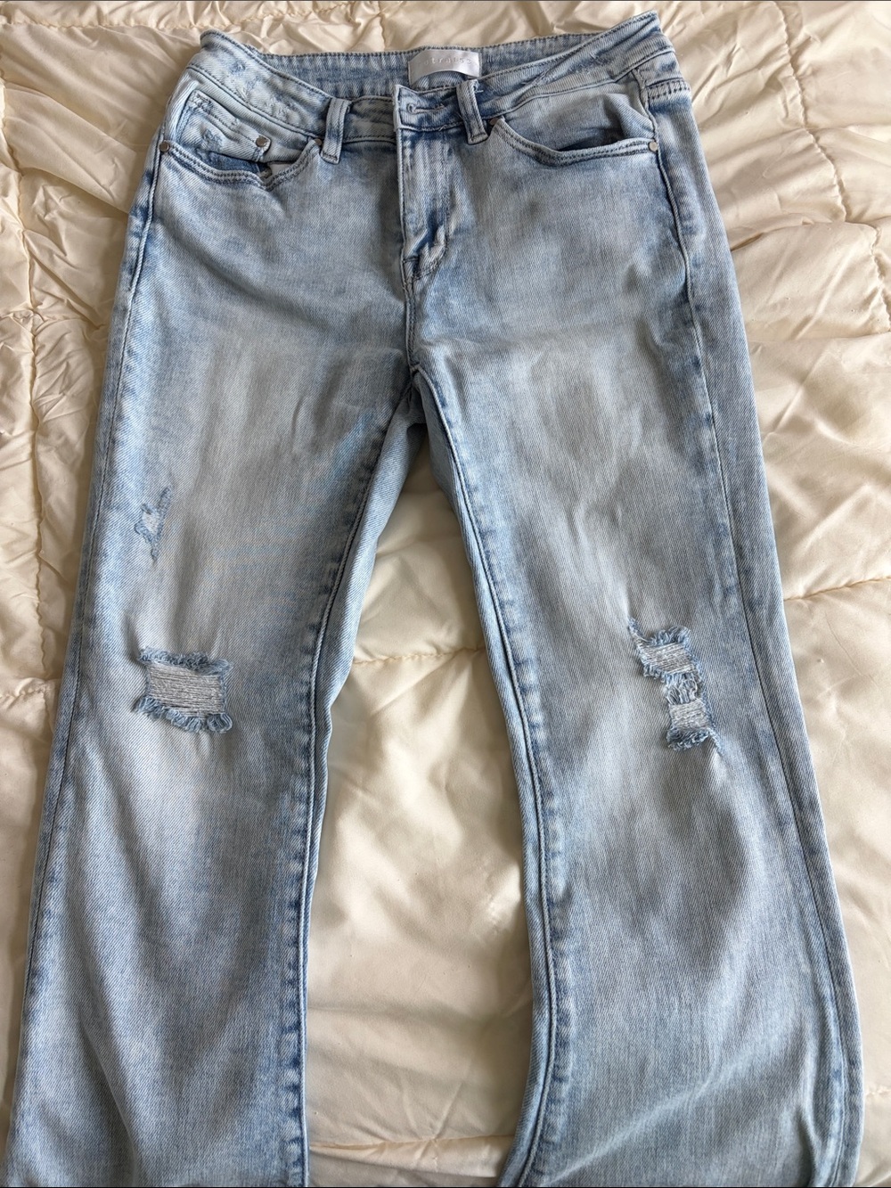 Light Blue Distressed Wide-Leg Jeans for Women